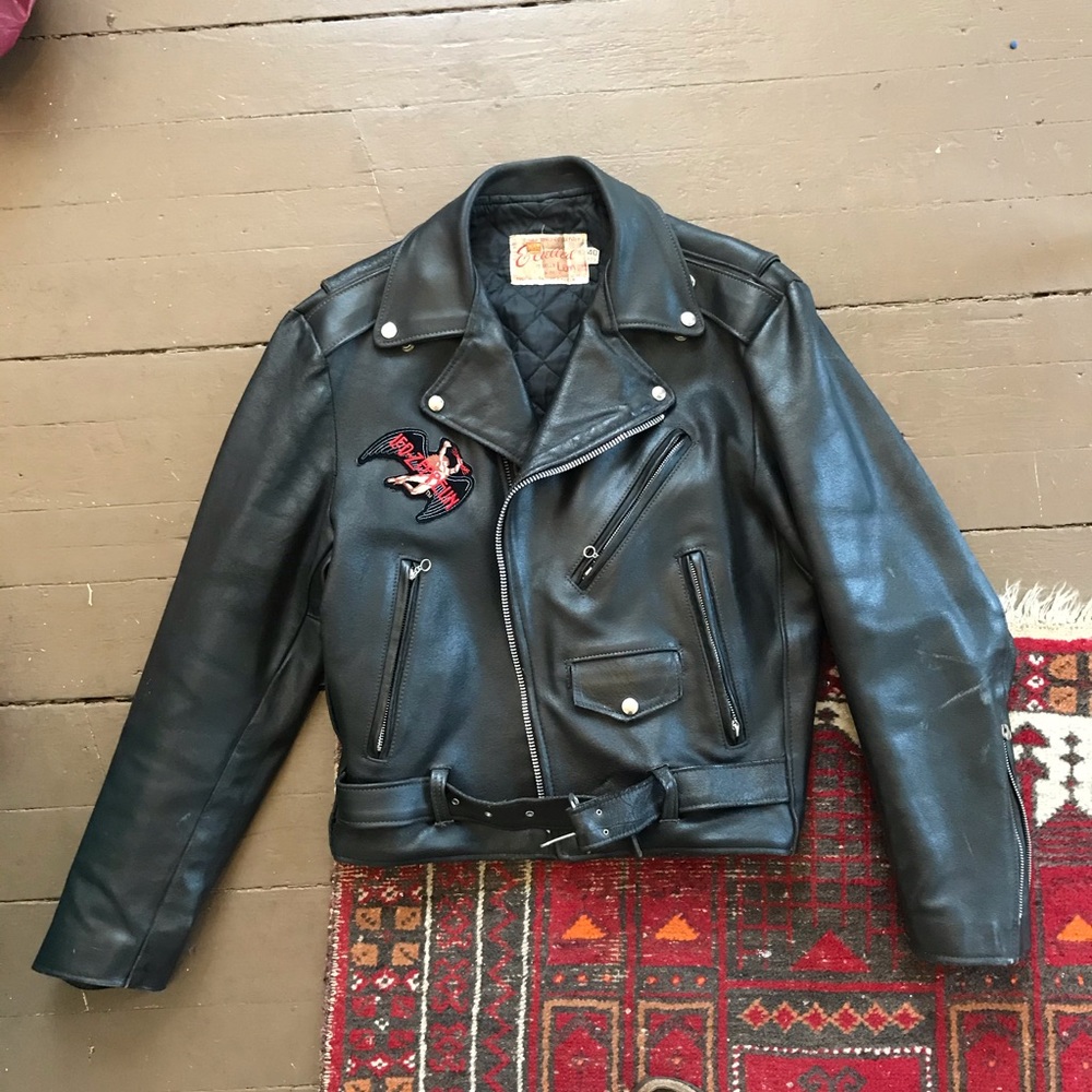 Vintage 70s leather biker jacket patches from 90s